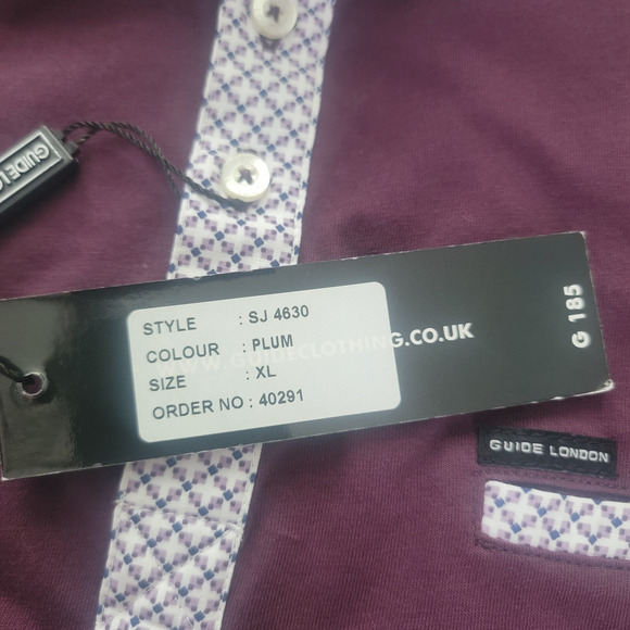 NWT Guide London Mens XL Polo Shirt Purple Contrast Collar Cotton - Picture 10 of 12